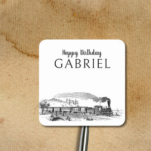Sticker Carré Train à vapeur vintage anniversaire