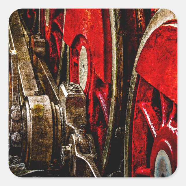 Sticker Carré Train à vapeur vintage - Les roues (Devant)