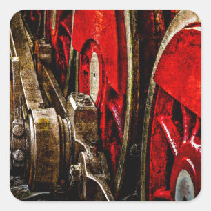 Sticker Carré Train à vapeur vintage - Les roues