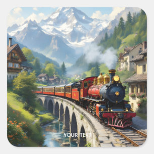 Sticker Carré Train antique Imaginaire Crimson