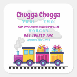 Sticker Carré Train Chugga Choo Cartoon deuxième anniversaire