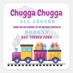 Sticker Carré Train Chugga Choo Cartoon N'Importe Quel Âge