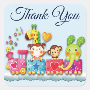 Sticker Carré Train de jouets en peluche Personnaliser le Merci