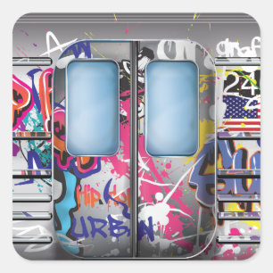 Sticker Carré Train de métro graffiti