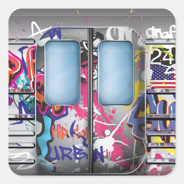 Sticker Carré Train de métro graffiti (Devant)
