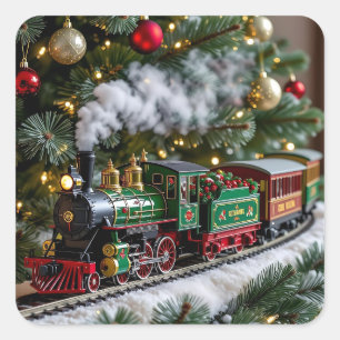 Sticker Carré Train de Noël à l'ancienne sous l'arbre