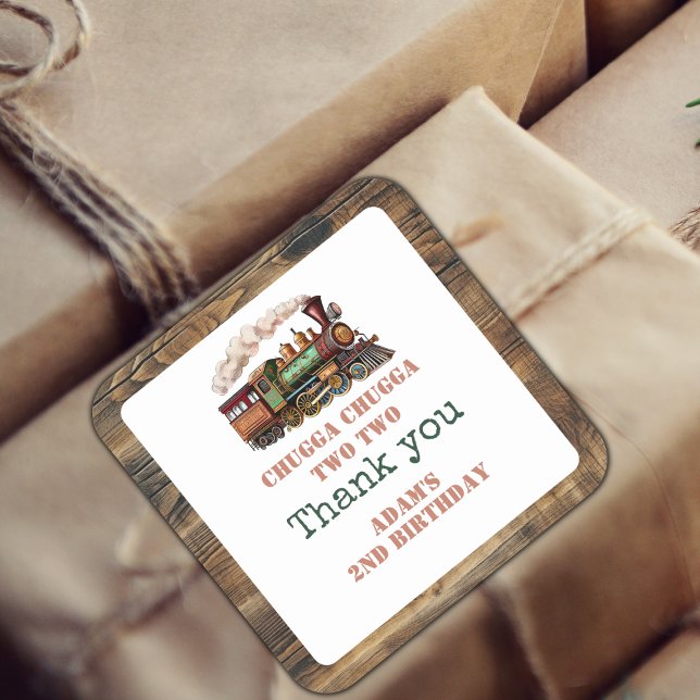 Sticker Carré Train Deuxième fête d'anniversaire Chugga Chugga D (Créateur téléchargé)