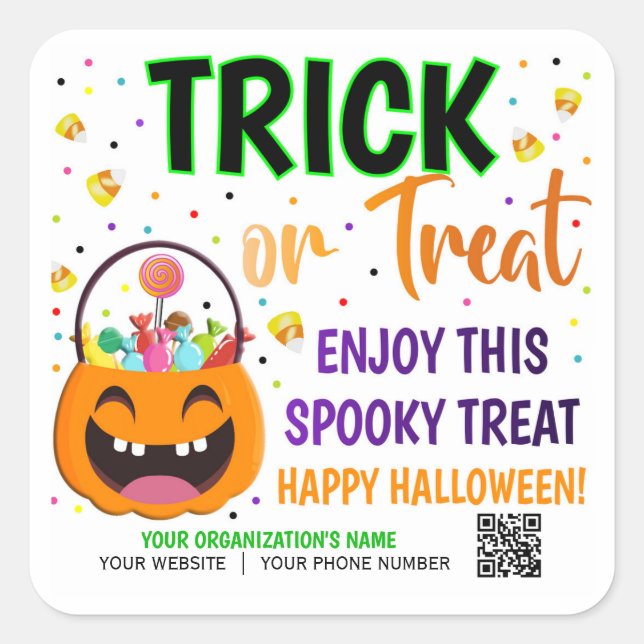 Sticker Carré Traiter ou traiter Halloween QR Code Treat (Devant)
