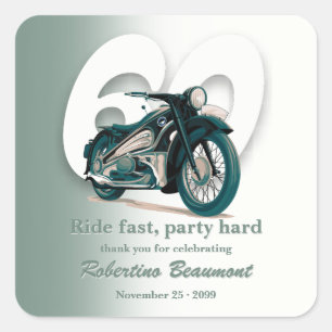 Sticker Carré Trajet Rapide en Moto Verte Classique 60e Annivers