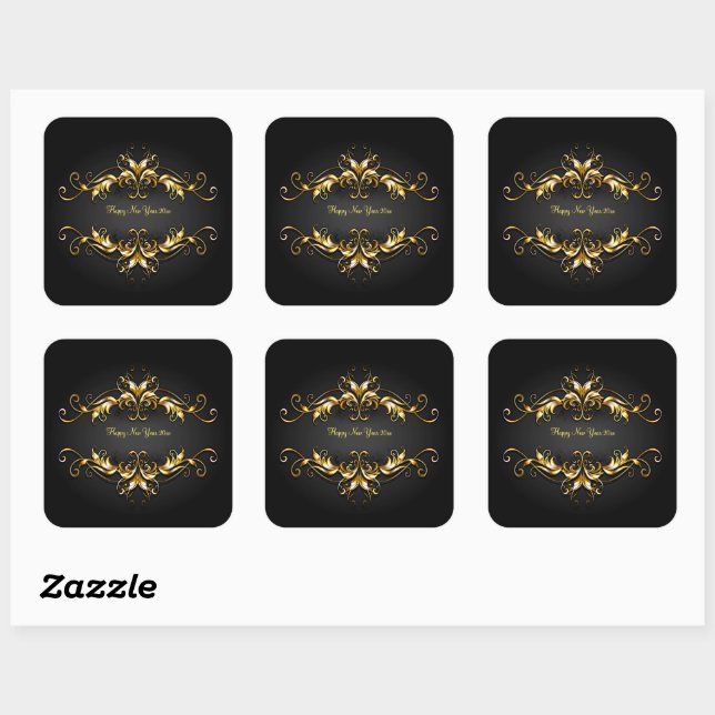 Sticker Carré Trame Gold Scroll Joyeux Nouvel An Texte 20xx (Feuille)