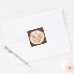 Sticker Carré Tranche de bois de mariage rustique monogramme per