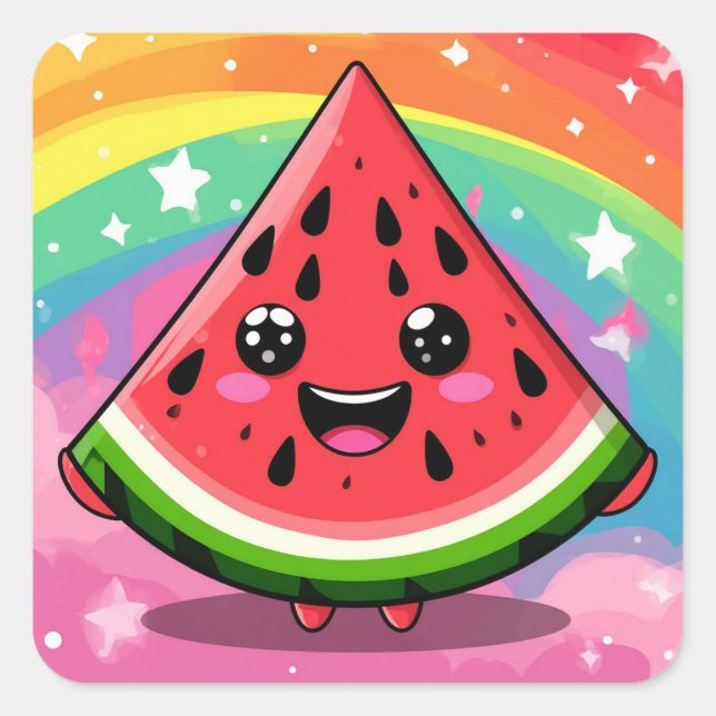 Sticker Carré Tranche de pastèque mignonne pour les amoureux de  (Devant)