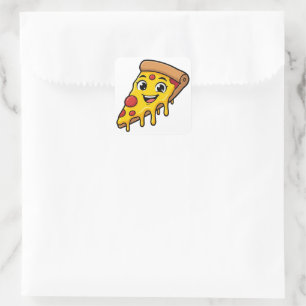 Sticker Carré Tranche de pizza drôle et heureuse avec fromage ex