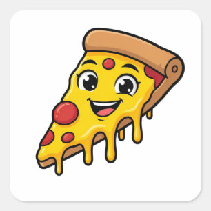Sticker Carré Tranches de pizza drôle et heureuse avec fromage e