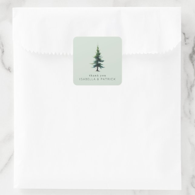 Sticker Carré Tranquil Green Watercolor Tree (Sac)