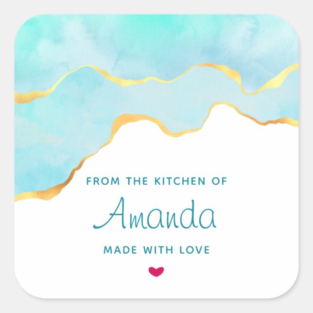 Sticker Carré Tranquille Tropical Vert & Or Bordure Cuisine (Devant)