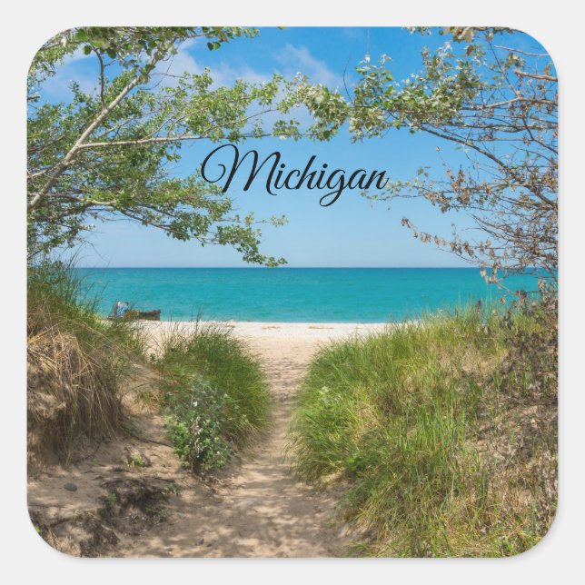Sticker Carré Tranquillité du lac Michigan (Devant)