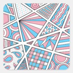 Sticker Carré Trans Pride Zen Doodle Abstrait rose bleu blanc