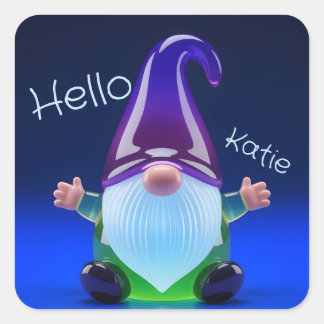 Sticker Carré Translucent Glass Gnome Figurine with Custom Name