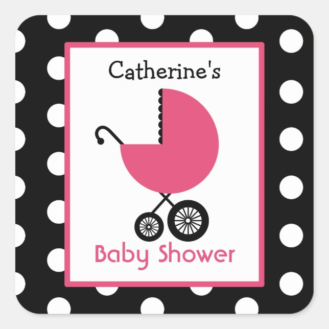 Sticker Carré Transport baby shower rose et Pois (Devant)