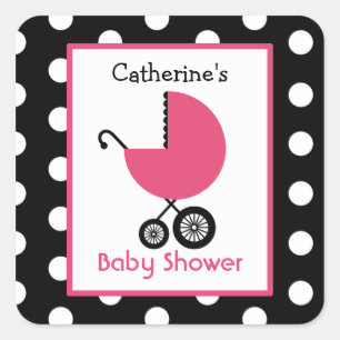Sticker Carré Transport baby shower rose et Pois