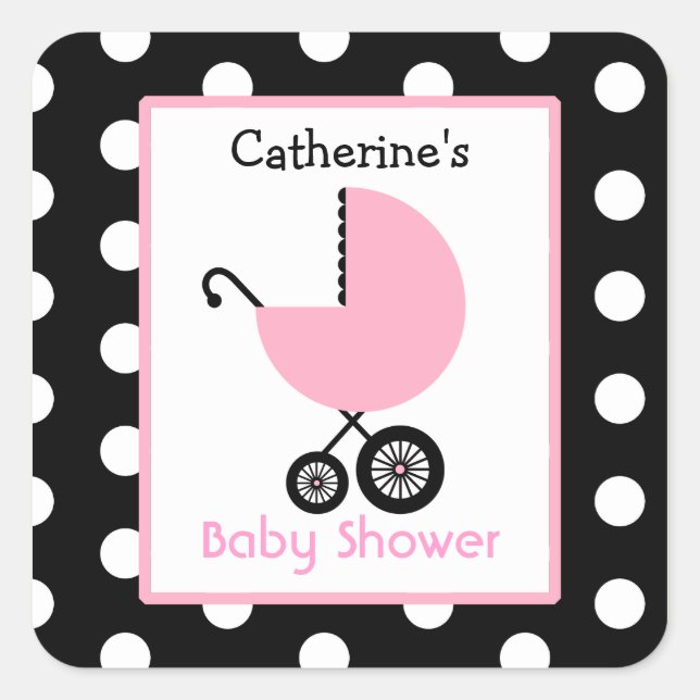 Sticker Carré Transport baby shower rose et Pois (Devant)