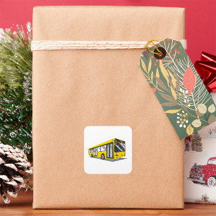 Sticker Carré Transport en commun de bus urbain jaune gras