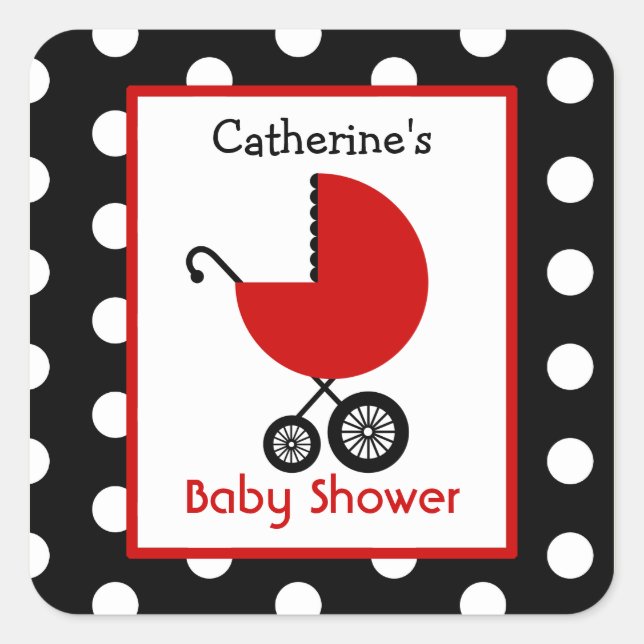 Sticker Carré Transport rouge baby shower et Pois (Devant)