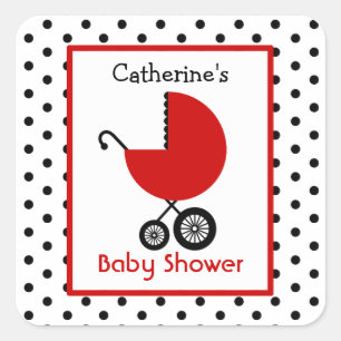 Sticker Carré Transport rouge baby shower et Pois