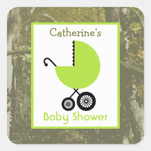 Sticker Carré Transport vert baby shower et camouflage