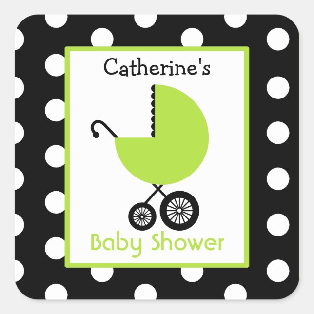 Sticker Carré Transport vert baby shower et Pois (Devant)