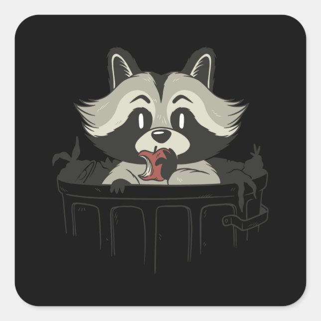 Sticker Carré Trash Panda Raccoon manger Garbage Cadeau (Devant)