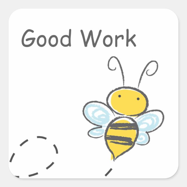Sticker Carré Travail de bonne abeille heureuse (Devant)