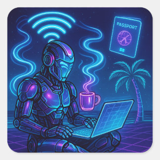 Sticker Carré Travailler dur WiFi Harder Cyberpunk Robot Decal