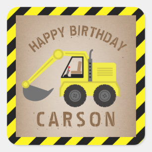 Sticker Carré Travaux d'excavateur Anniversaire