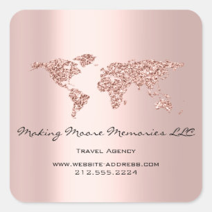 Sticker Carré Travel Blogger Agency Earth Globe Rose Parties sci