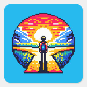 Sticker Carré Traversée au coucher du soleil Voyage d'art Pixel 