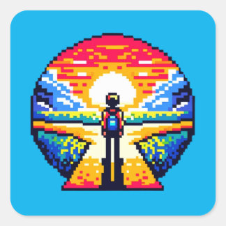 Sticker Carré Traversée au coucher du soleil Voyage d'art Pixel 