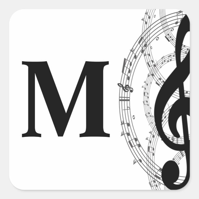 Sticker Carré treble clef musique note musicien monogramme (Devant)