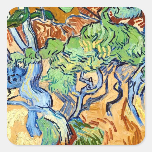 Sticker Carré Tree Roots (1890) art botanique Van Gogh (Devant)