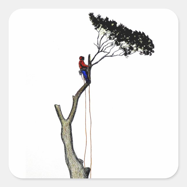Sticker Carré Tree Surgeon Arborist at work present Chainsaw Gif (Devant)