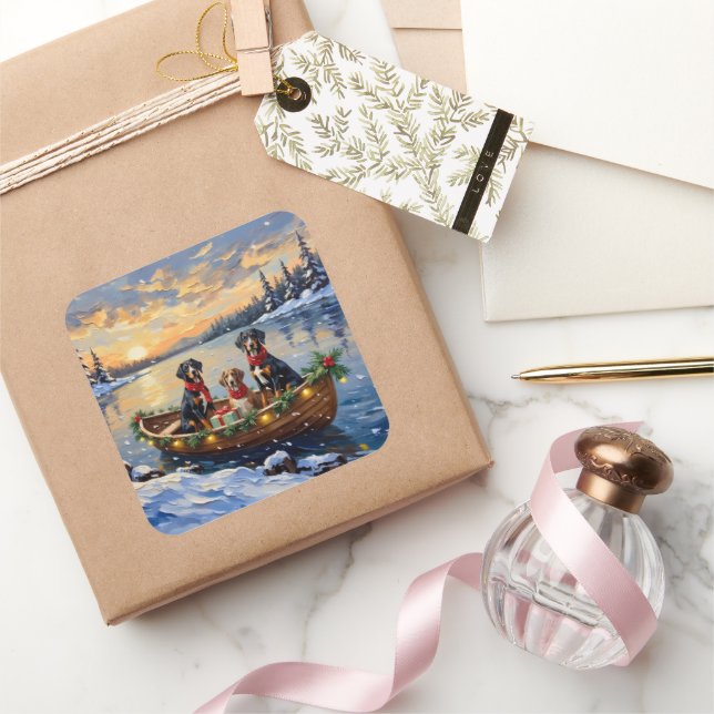 Sticker Carré Treeing Walker Coonhound Christmas Boat Holiday (Cadeaux)