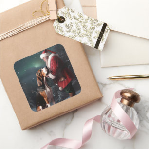 Sticker Carré Trek Walker Coonhound Noël du Père Noël