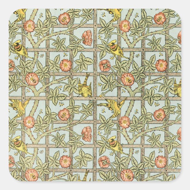 Sticker Carré Trellis par William Morris, textile de jardin vint (Devant)