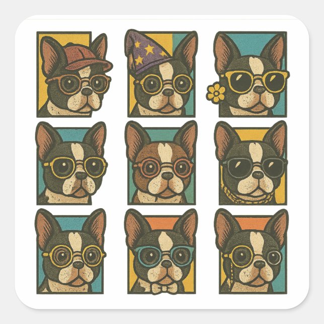 Sticker Carré Trendsetters Boston Terrier (Devant)
