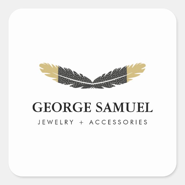 Sticker Carré Trendy Gold Dipped Boho Feather Designer White (Devant)