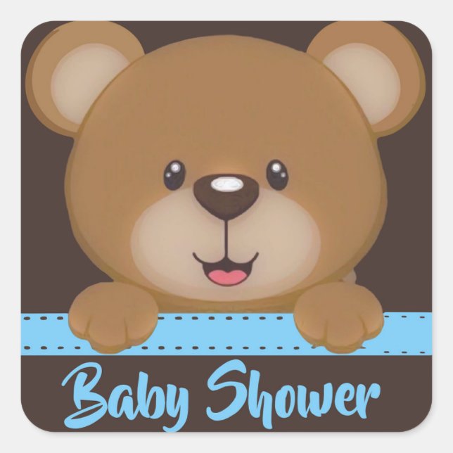 Sticker Carré Trendy mignon Teddy Bear Boy Baby shower (Devant)