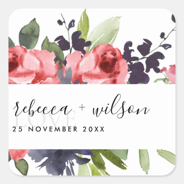 STICKER CARRÉ TRENDY ROSE ROSE ROSE PEONNE FLORALE BUNCH AMOUR M (Devant)