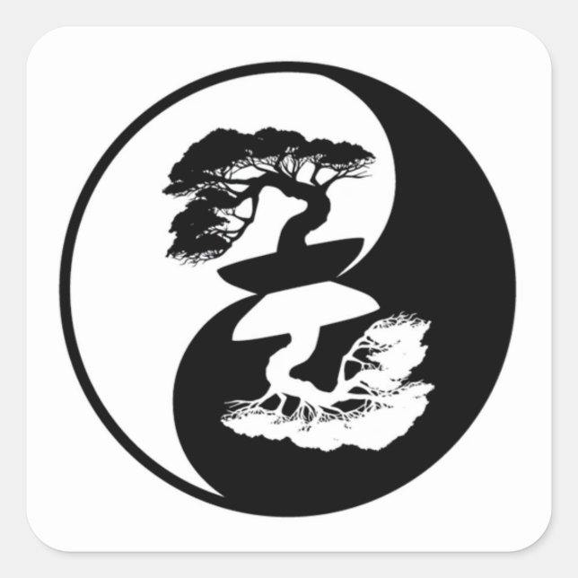 Sticker Carré Très amusant Yin et Yang Bonsai Tree (Devant)