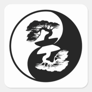 Sticker Carré Très amusant Yin et Yang Bonsai Tree